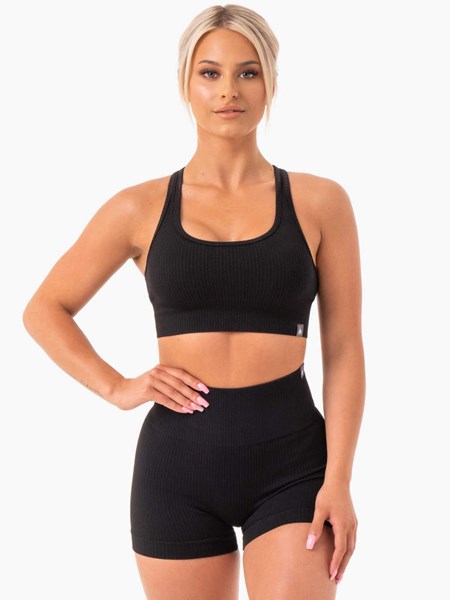 Ryderwear Rib Seamless Sports Bra Czarne | RKQWSC982