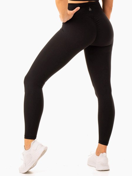 Ryderwear Serene Cross Over Scrunch Leggings Czarne | LGSDKF204